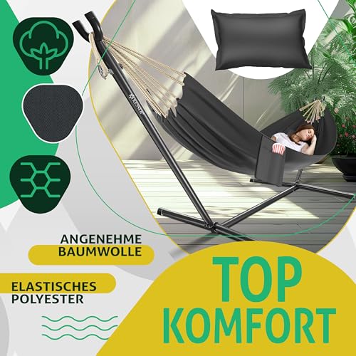 KESSER® Hängematte Lake mit Gestell, Doppel für 2 Personen, 200kg Belastbarkeit, Indoor & Outdoor, XXL Hängesessel, Garten, Pool, Balkon, Terrasse, Inkl. Kissen, Beutel & Tasche, Anthrazit 3
