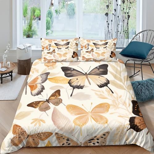 Parure de lit papillon microfibre douce et respirante avec housse de couette zippée