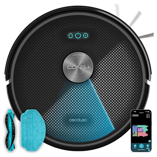 Cecotec Robot Aspirador y Friegasuelos Conga M50. Navegación Láser, 5000Pa Presión de Succión, Batería de 3200 mAh, Cepillo Multifunción...