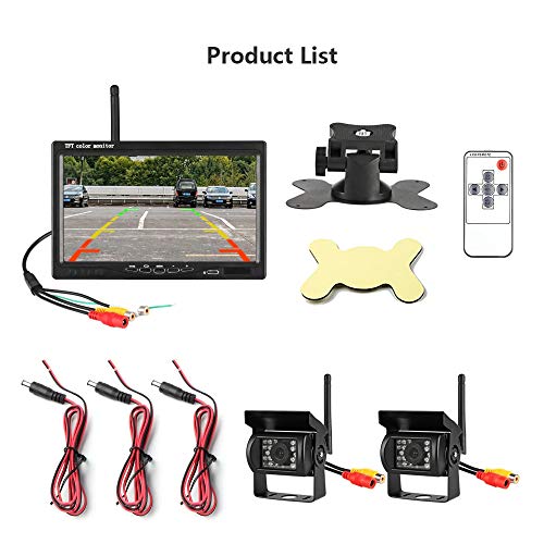 Image of EVERSECU 2pcs Wireless Vehicle Backup Cameras Plus 7 inch Monitor Parking Assistance System for RV /SUV /Van /Pickup /Truck /Trailer Rear /Side /Front View System Switchable