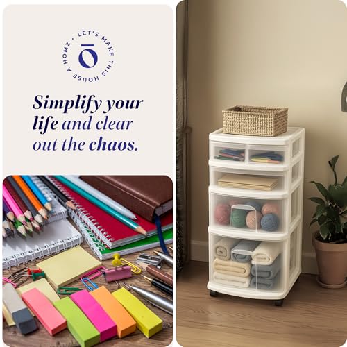 HOMZ Drawer Tower, 4-Tier Clear Plastic Storage Organizer Cart, White Frame – Rolling Containers with Wheels for Bathroom, Bedroom, Office, and Classroom Organization by HOMZ - Used condition - Image 6