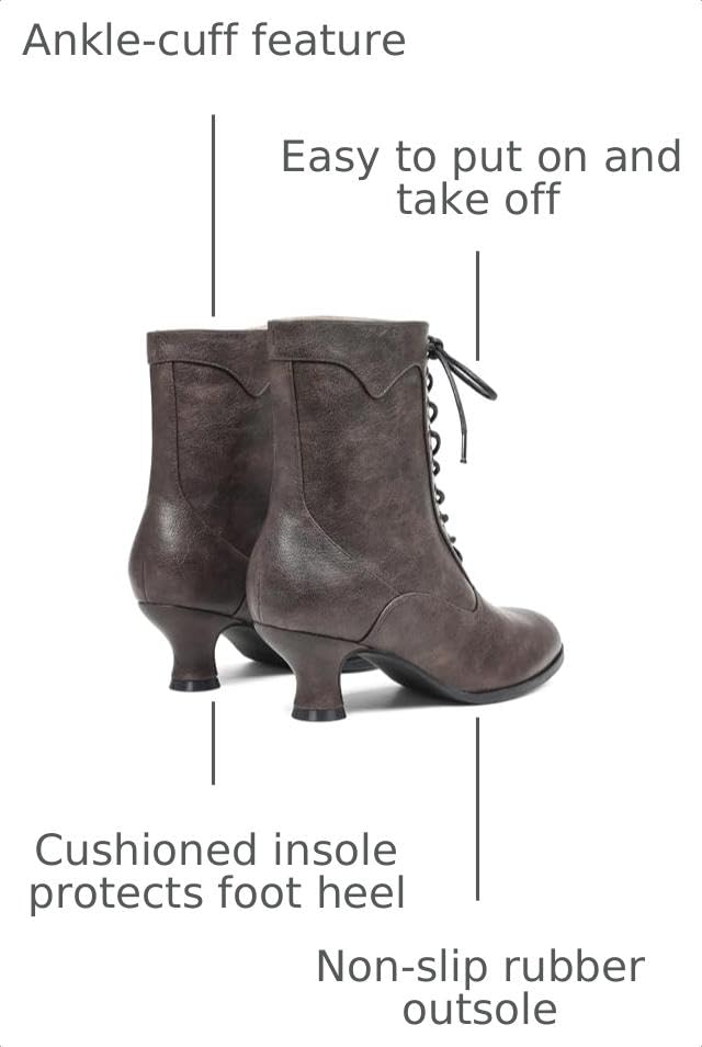 Yremael Women's Brown Ankle Boots Round Toe Kitten Heel Vintage Dress Lace Up Shoes - image 3