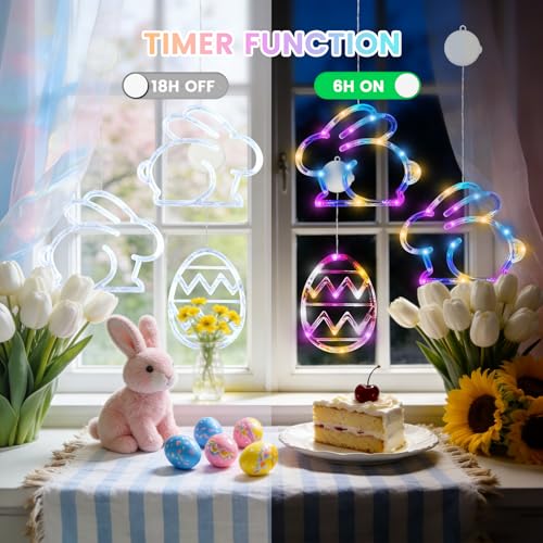 Décorations de fenêtre de Pâques à piles BHCLIGHT avec ventouse