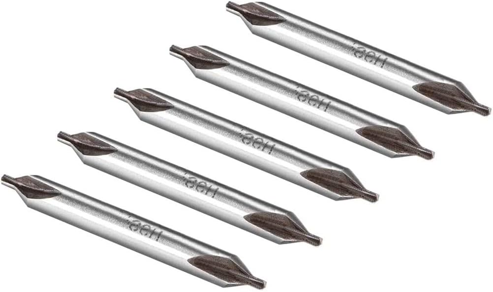 Auniwaig 5pcs Center Drill HSS-6542 Countersink Lathe Bit Mill Tool, 1.5mm x 4mm Combined Drills Plain Type A, Combined Countersinks Drills Set Tool Silver