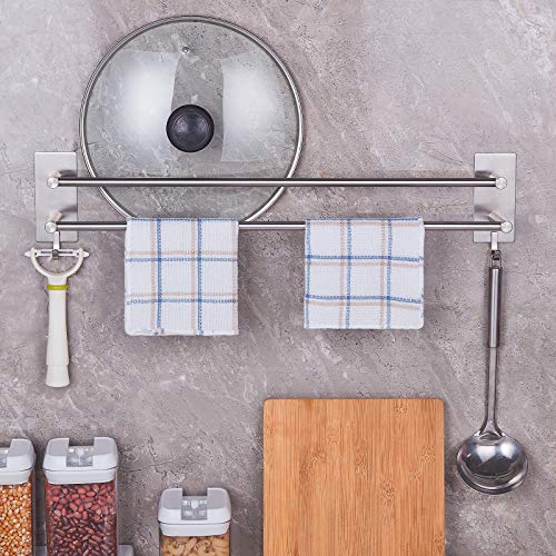 Porte serviette de bain 60cm en métal argenté robuste à double bras