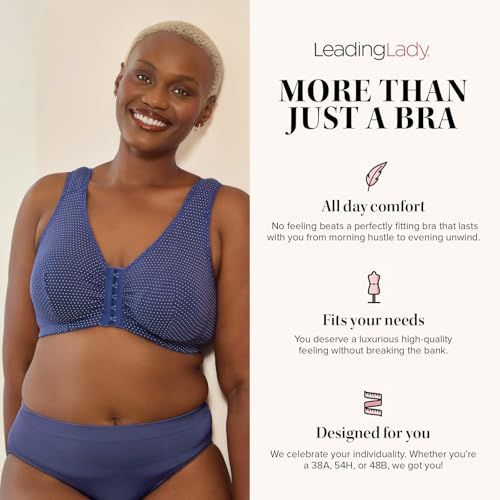 Image of LEADING LADY, Meryl, Front-Closure Cotton Bra, Comfort Sleep for Women, Breathable, Unlined, Full Coverage, Wireless, 36A-56H