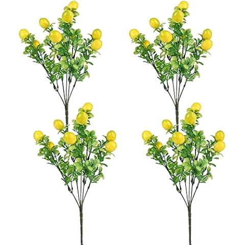 RSTYS Artificial Lemon Branches, 4PCS Fake Faux Lemon Stems Yellow Fake Lemon Decor Artificial Floral Picks Lemon Branches Vivid Lemon for Farmhouse Home Kitchen Table Centerpiece Cover