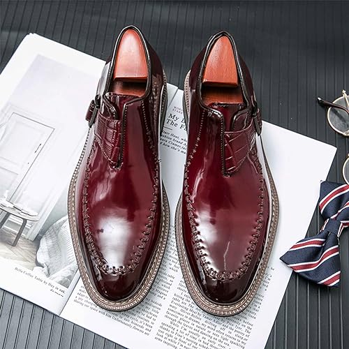 Men's Chunky Heel Oxford Shoes Buckle Pointed Toe Business Dress Shoes Slip On Loafers Brogue Shoes3