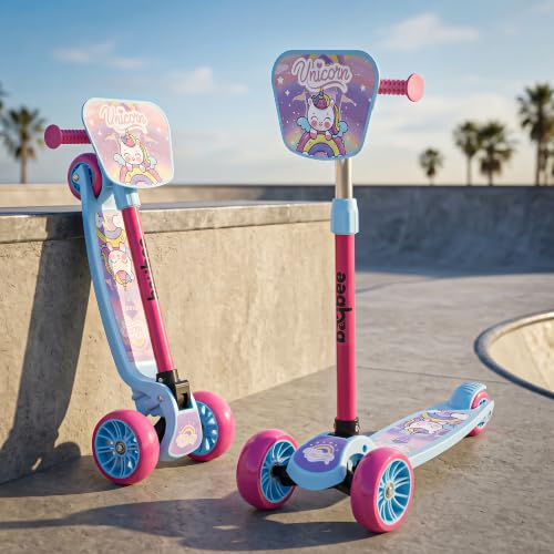 Image of Baybee Trickster Baby Kick Scooter for Kids | Foldable 3 Wheel Kids Scooter with 4 Height Adjustable & Foot Brake | Runner Scooters with Magic Board | Skate Scooter for 2+ Years Boy Girl (Sky Blue)