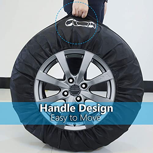 Image of Set of 4 Spare Tire Cover Tote Upgraded 420D Version Portable Dustproof Wheel Storage Bag with Handle Easy Transportation for Trailer Truck Camper Auto Universal Fit 17in-30in (Blackwhite, L)