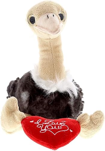 DolliBu Avestruz sentado con texto en inglés "I Love You" de San Valentín, lindo animal de peluche suave con corazón rojo, regalo para el día de San