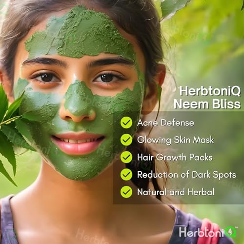 Image of HerbtoniQ Organic Neem Powder for Face Pack, Hair and Skin Care | 100% Pure, Natural, Herbal Neem Leaf Powder ideal for Pimples, Glowing Facepack, Hair Growth Mask | Unisex | (Azadirachta indica) Pack Of 2 (Total 300g)