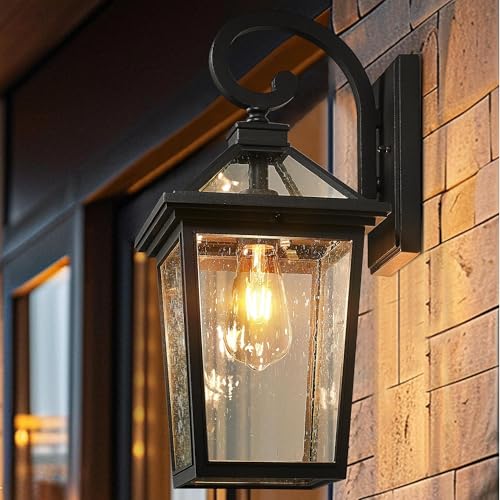 Image of zeyu 18 Inch Outside Light Fixture, Exterior Wall Lighting Fixture for House Porch, Die-Cast Aluminum with Seeded Glass, Black Finish, ZX58MB BK