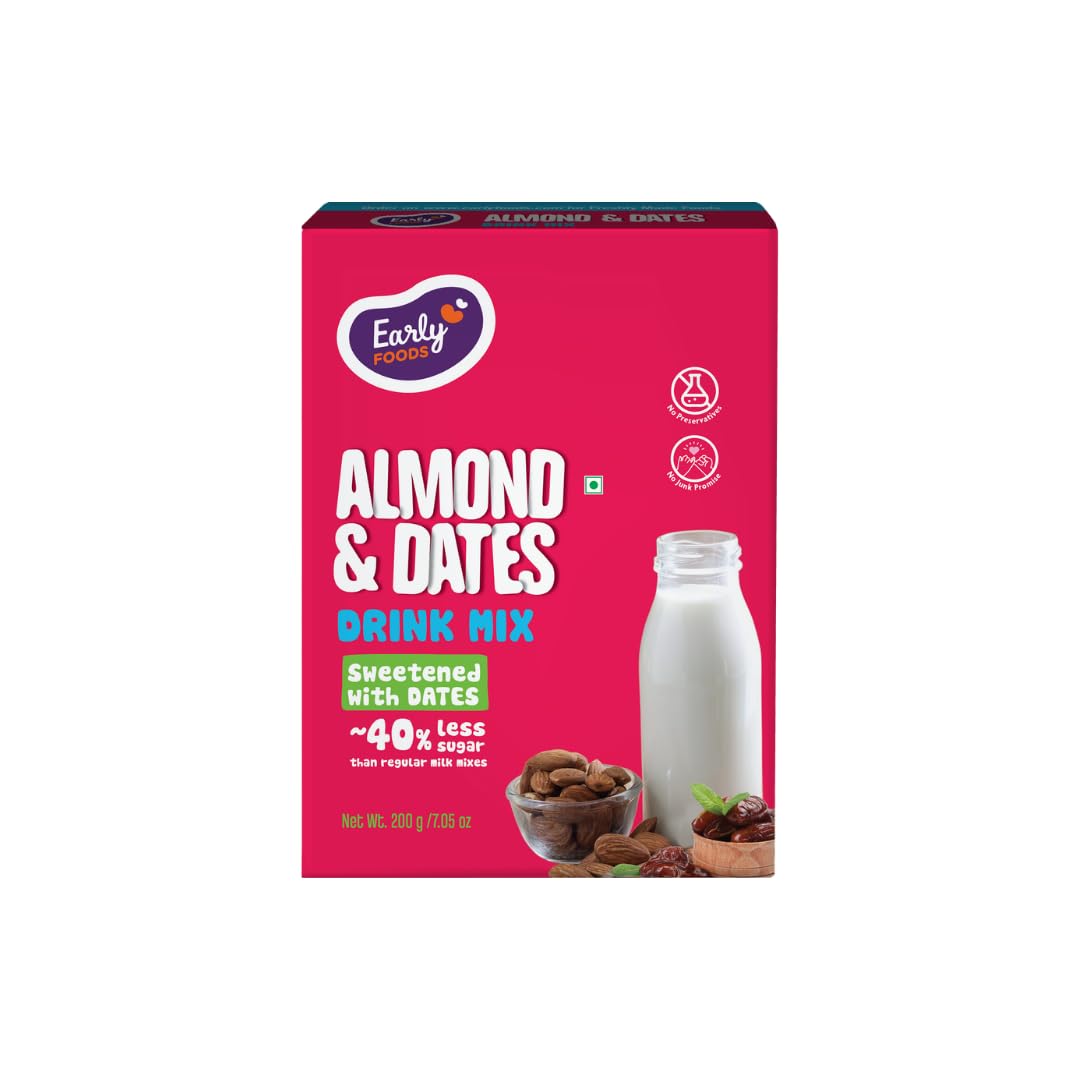 Early Foods - No Maltodextrin - Almond Drink Milk Mix, Sweetened with Dates|Badam Powder with Dates| Kids Drink Mix | No Artificial Flavours 200g