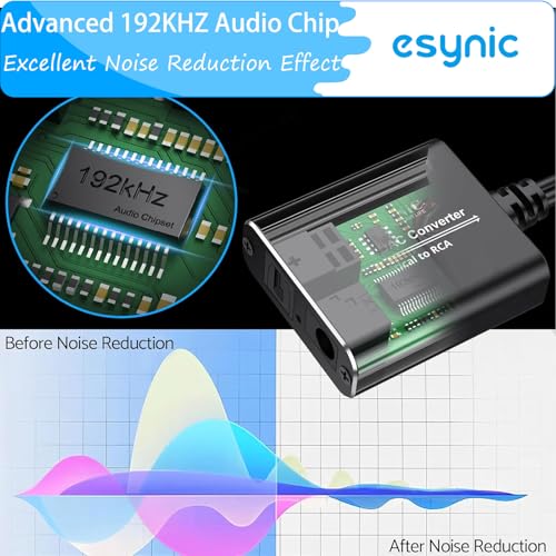 Image of eSynic Portable 192KHZ Optical to RCA Audio Adapter 7 FT Cable Long | DAC Chip-Easy to Setup-Aluminum Shell-For HDTV /Blu-ray /DVD /Gaming Consoles to L /R Stereo Audio-Must Be Set PCM Audio Format