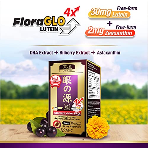Afc Japan Ultimate Vision Pro - Eye Formula With Floraglo Lutein 4X, Zeaxanthin, Bilberry Extract & Astaxanthin For Age-Related Eye Problem, Blurry & Poor Vision, Dry Eye, Macular Health, 30 Count #TOP6