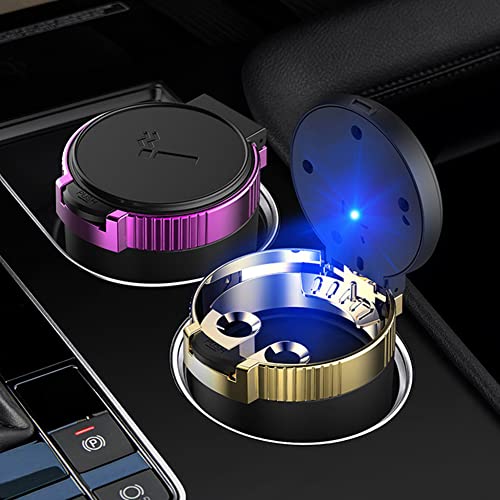 Cinzeiro de carro com tampa, cinzeiro automotivo com luz LED azul, cinzeiro portátil automotivo sem