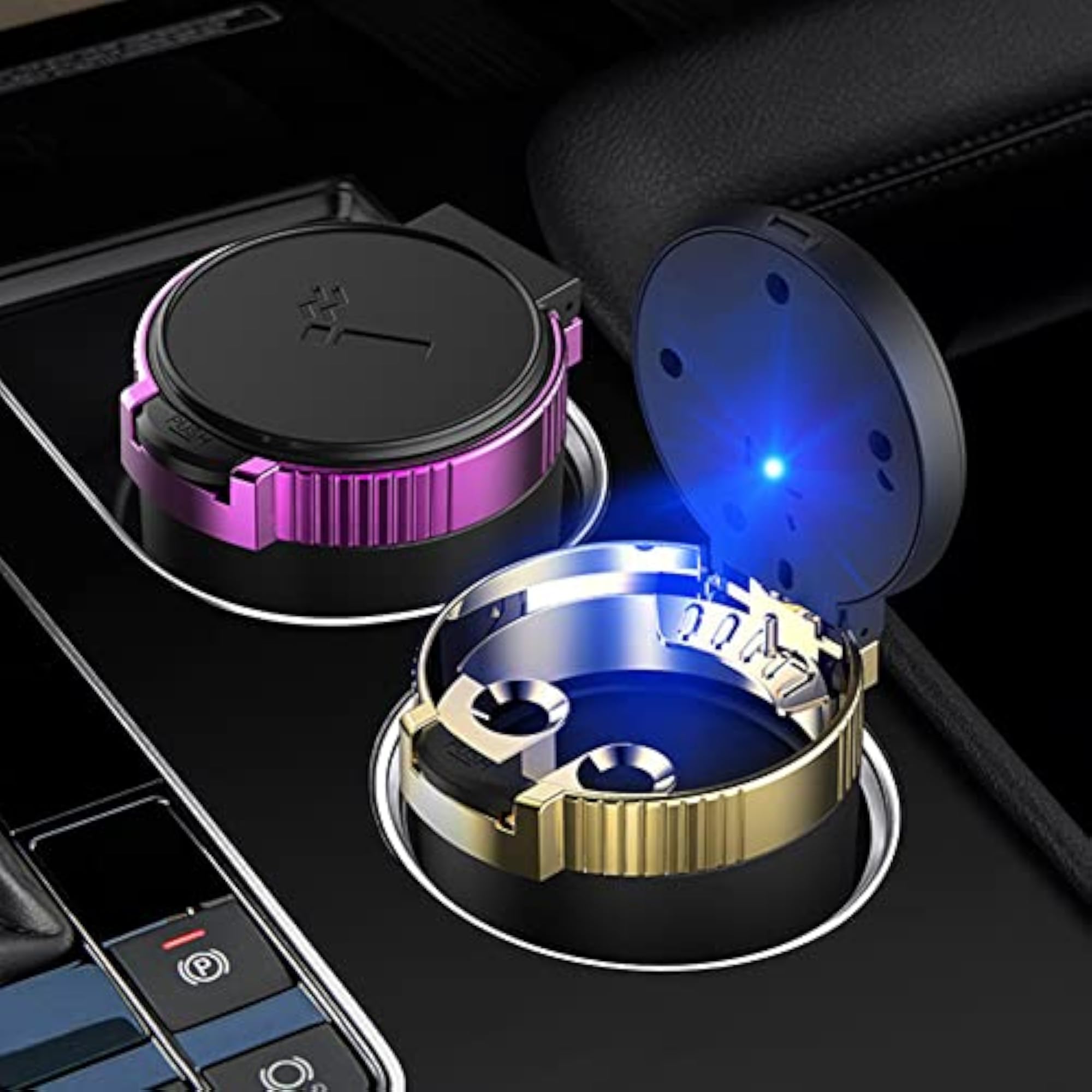 Portable Car Ashtray with Lid and Blue LED Light