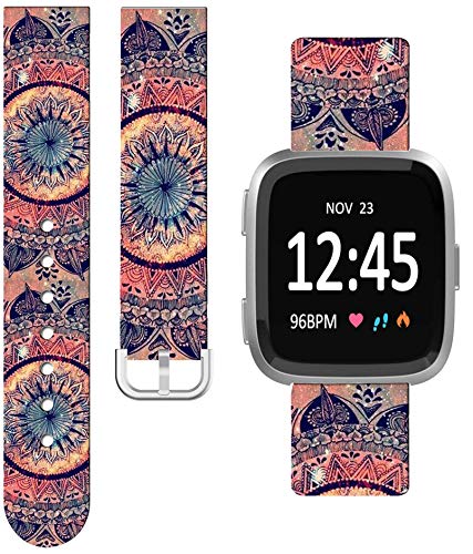 Versa 2 SE Bands Silicone Gel Replacement - ENDIY Soft Strap Compatible with Fitbit Versa/Versa 2/Versa lite/Versa 2 SE Large - Ancient Floral Pattern