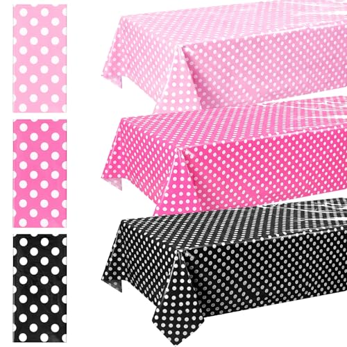 Oudain 3 Pcs Pink Mouse Tablecloth Cartoon Birthday Party Supply Plastic Mouse Party Supply 54 x 108 Large Polka Dot Table Cover for Cartoon Themed Supplies Tableware Decoration
