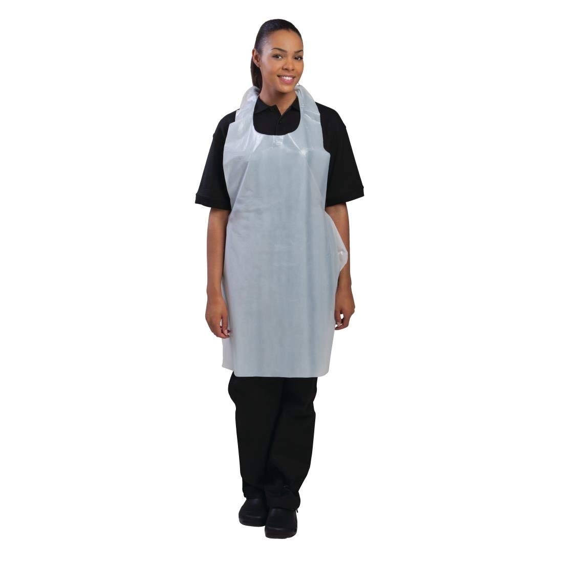 Stalwart Uk White Stalwart Pro Disposable Polythene Bib Aprons 16 Micron (Pack Of 100) Made In Uk - Ships In 24Hrs