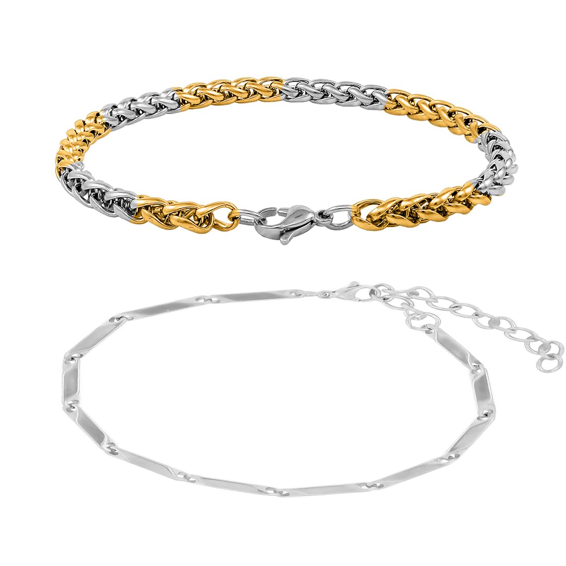 Nakabh Combo of Chain Stainless Steel Wrist Bracelet for Men Boys Unisex (NAK-2220174)(Gold Silver + Silver) (B0C9YBTLDQ) Amazon Price History, Amazon Price Tracker