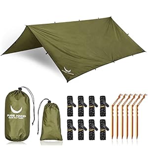 PURE HANG Premium Zeltplane Tarp 3×3 für Hängematte Outdoor Camping 100% Wasserdicht mit Ösen Sonnensegel Strand Ultra…