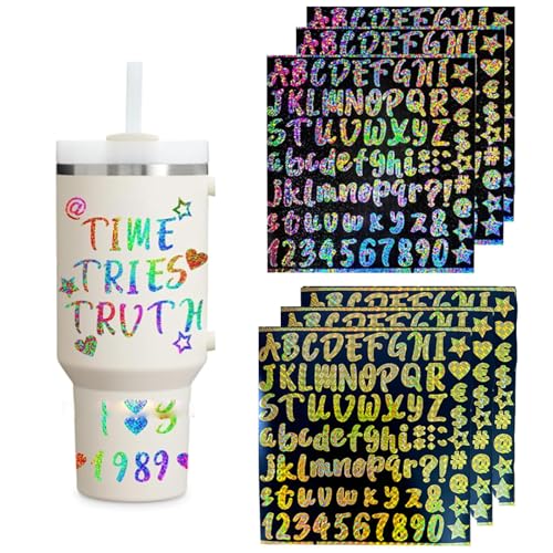 BDEPSTR 6 Feuilles Autocollants Lettres et Chiffres Laser Pailletés Or et Argent - Stickers Alphabet Adhésifs pour DIY Enfants, Scrapbooking et Décoration...