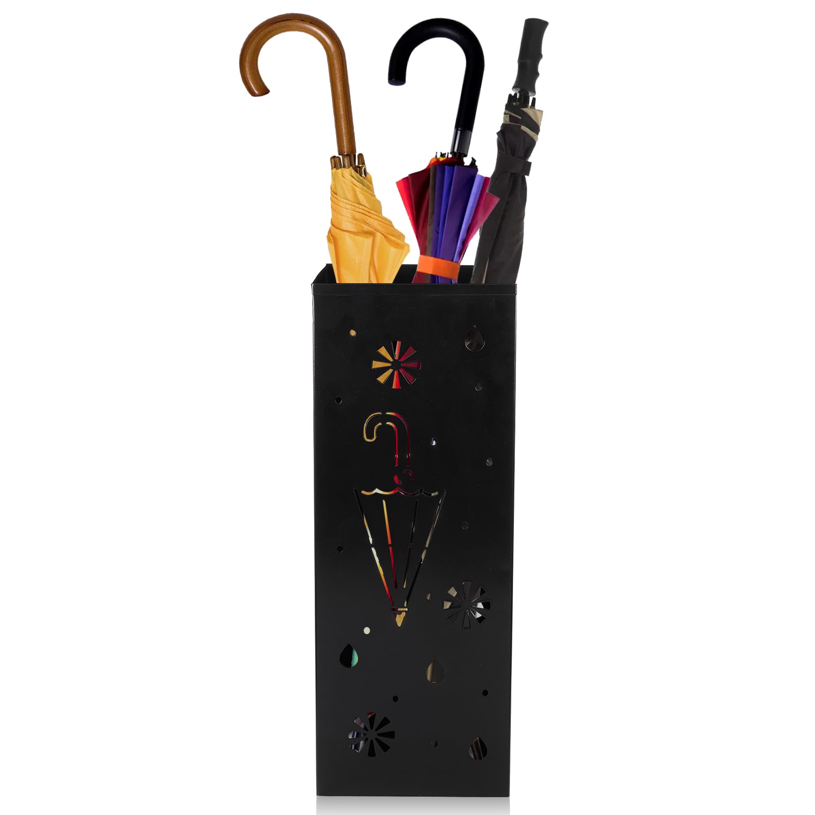 Coloch Metal Umbrella Stand Rack, Square Umbrella Holder Bin Freestanding Cane Walking Sticks Holder with Weighted Base for Entryway, Home, Office, Black