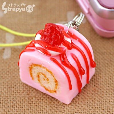 Japanese Food Sample Collection Cell Phone Strap (Rolled Cake Strawberry)