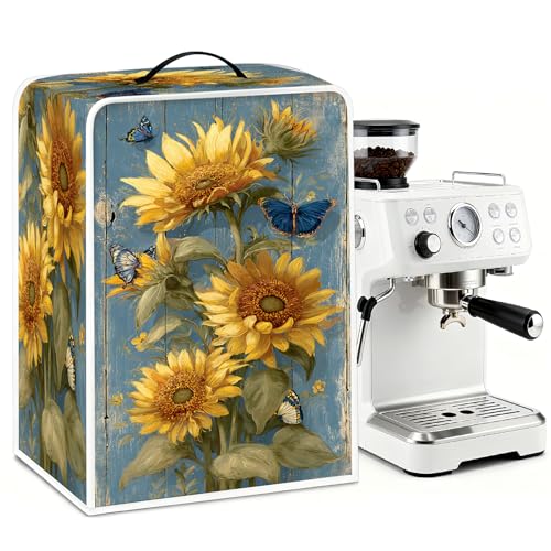 Image of Universal Coffee Maker Cover, Durable Polyester Lightweight Long-Lasting Dustproof Cotton Blend Appliance Protector for Kitchen Countertops (Yellow and Green)