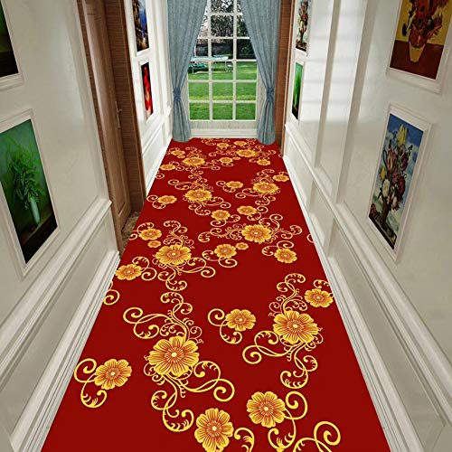 Tapis de passage moderne et facile à nettoyer en polyester résistant rouge - 3