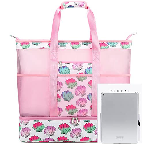 YCBB Waterproof Beach Tote Bag Large Capacity Foldable Pool Bag with Zipper Large Wet Compartment2