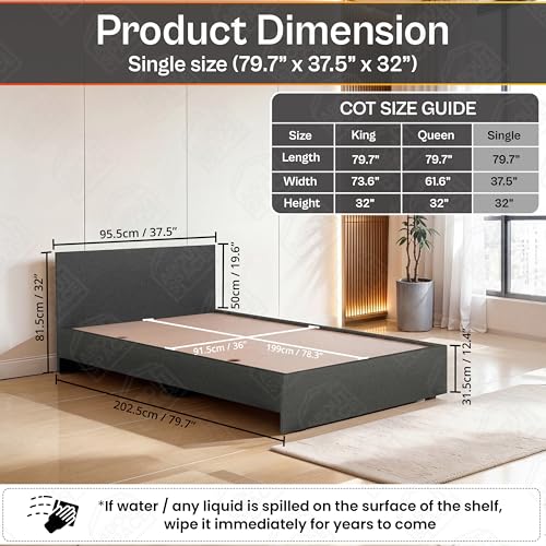 Image of ABOUT SPACE Bed - (80 x 38 inches) Single Bed Without Storage | Engineered Wooden Bed Frame with Airflow & MDF Support Board for Mattress | 1-Year Warranty Cot for Bedroom - Brila Weave(Linen Grey)