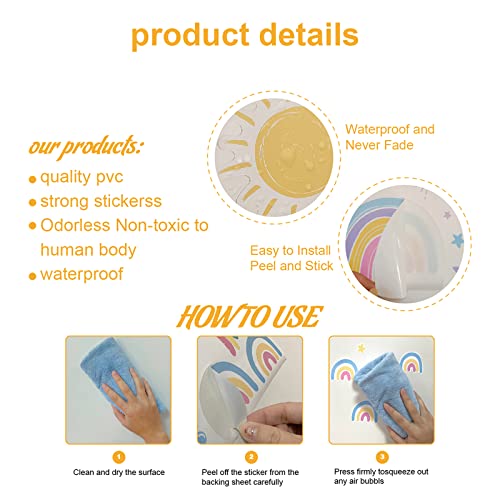 Rainbow Wall Decals Boho Waterproof Vinyl Self-Adhesive Decoration Wall Stickers For Kid Room Teen Home Dorm Bedroom Window Kitchen Bathroom Decoration 4X(8.6"X11.8") #TOP6