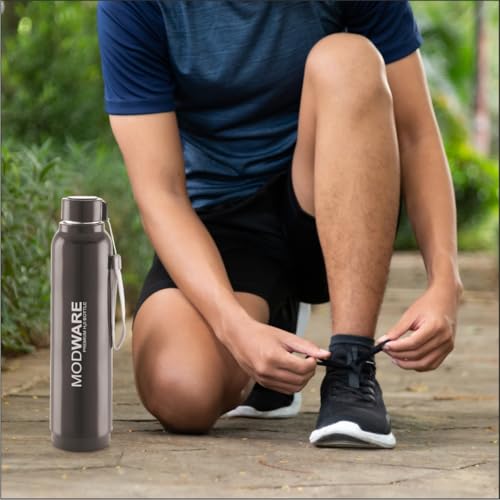 Image of Modware Hydra 1000 Vacuum Insulated Bottle | 750ml | Hot & Cold | Outer Plastic, Inner Stainless Steel | Easy Carry Wrist Belt | for Office, School, College (Black)