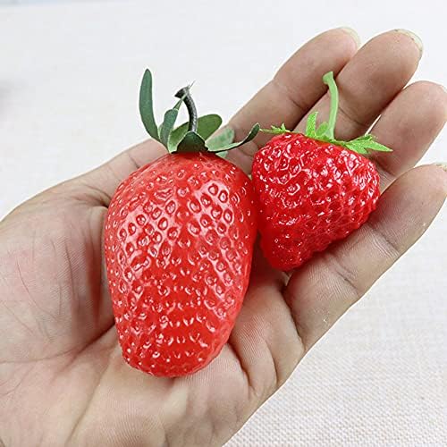QUUPY 10Pcs Artificial Red Strawberry Plastic Fake Strawberries Simulation Fruit for Home Party Christmas Decoration Photography Props 3.5cm