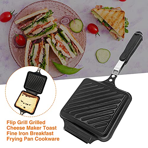 Sycooven Sandwich Maker, Non-Stick Grilled Sandwich And Panini Maker Pan With Handle, Double Sided Frying Pan Grilled Cheese Maker Flip Pan For Breakfast Toast Panini Waffle #TOP5