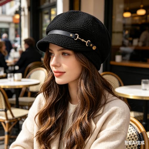 Gorro estilo Newsboy para mujer, tejido, transpirable, visera corta miniatura 6