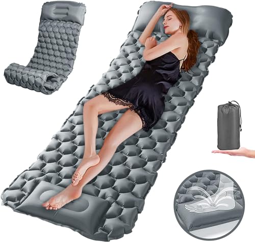 Zodight Esterilla Camping Autoinflable - 200 CM Colchon Hinchable Camping con Bomba de Pie - Colchoneta de Camping Plegable Impermeable para Exteriores, Senderismo, Mochileros, Playa