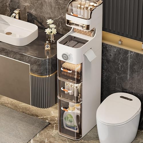 TrailBlaze Narrow Bathroom Storage, 7-Tier Storage Cabinet for Small Spaces with Doors, Storage Cabinet with Tissue Box for Small Space Bathroom