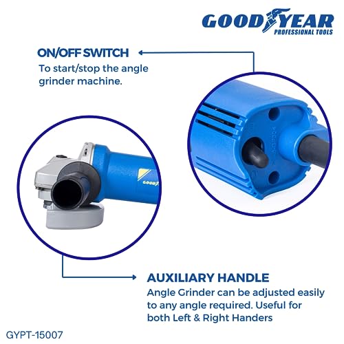 Image of Goodyear Angle Grinder Machine, 900W, 4 inch(100mm), 11000 RPM, 3 Position Auxilary Handle For Grinding, Angle Grinder Machine For Metal Working, Grinding, Polishing & Cutting, Home & DIY Use, Copper