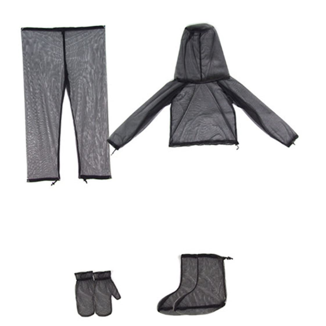 Vêtements Anti-moustiques 4 pièces moustiquaires Respirantes translucides Costume réglable Protection Pliable pour Camping Cyclisme pêche randonnée