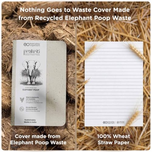 Image of eo Elephant Dung Notebook | A6 Pocket Diary | Elephant Poop Cover with Wheat Straw Pages | Saddle Bound Ruled Notebooks | 64 Pages | 80 GSM | Small Note Book for Notes, Journaling & Gifting