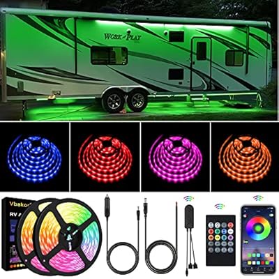 Vbakor RV Awning Lights, 40FT RV Underglow Led Lights Kit, 12V Multi-Color Exterior Neon Accent Underbody Strip Lights for Camper Motorhome with Extension Cable, Music Sync, Waterproof