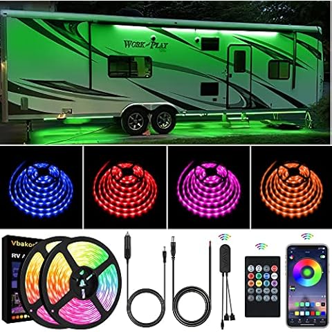 Vbakor RV Awning Lights, 40FT RV Underglow Led Lights Kit, 12V Multi-Color Exterior Neon Accent Underbody Strip Lights for Camper Motorhome with Extension Cable, Music Sync, Waterproof Cover