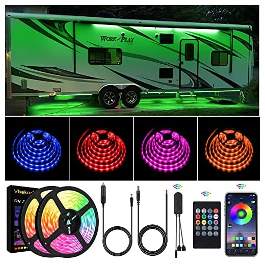 Vbakor RV Awning Lights, 50FT RV Underglow Led Lights Kit, 12V Multi-Color Exterior Neon Accent Underbody Strip Lights for Camper Motorhome with Extension Cable, Music Sync, Waterproof