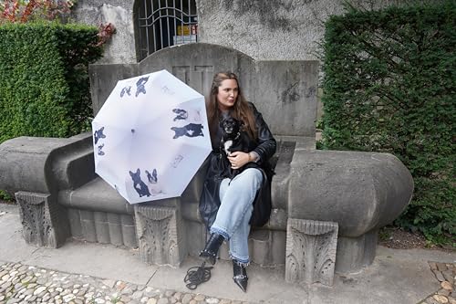 VON LILIENFELD Regenschirm Taschenschirm Französische Bulldoggen Windfest Auf-Zu-Automatik Stabil Leicht Kompakt