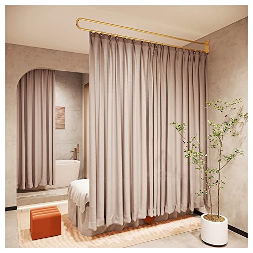 GLETSF Dressing Room Curtain Rod,Fitting Room Room Divider Curtain - Privacy Curtain Translucent - Beauty Salon Partition Curtain - Golden Metal Curtain Rod-Brown-200cm-220cm