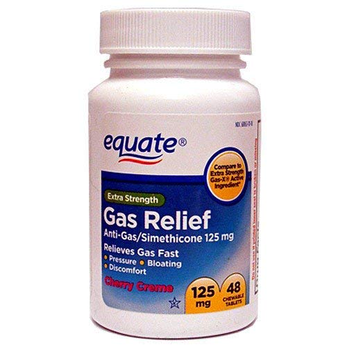 Pack of 12 - Equate Extra Strength Gas Relief Anti-Gas/Simethicone Chewable Tablets, 125 mg, Cherry Creme, 48 Ct